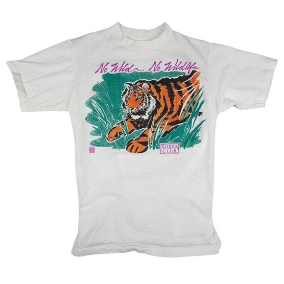 Vintage Tiger Cycling T Shirt Mens Size Small 80s Sierra Club Cyclist Biking - Picture 1 of 6